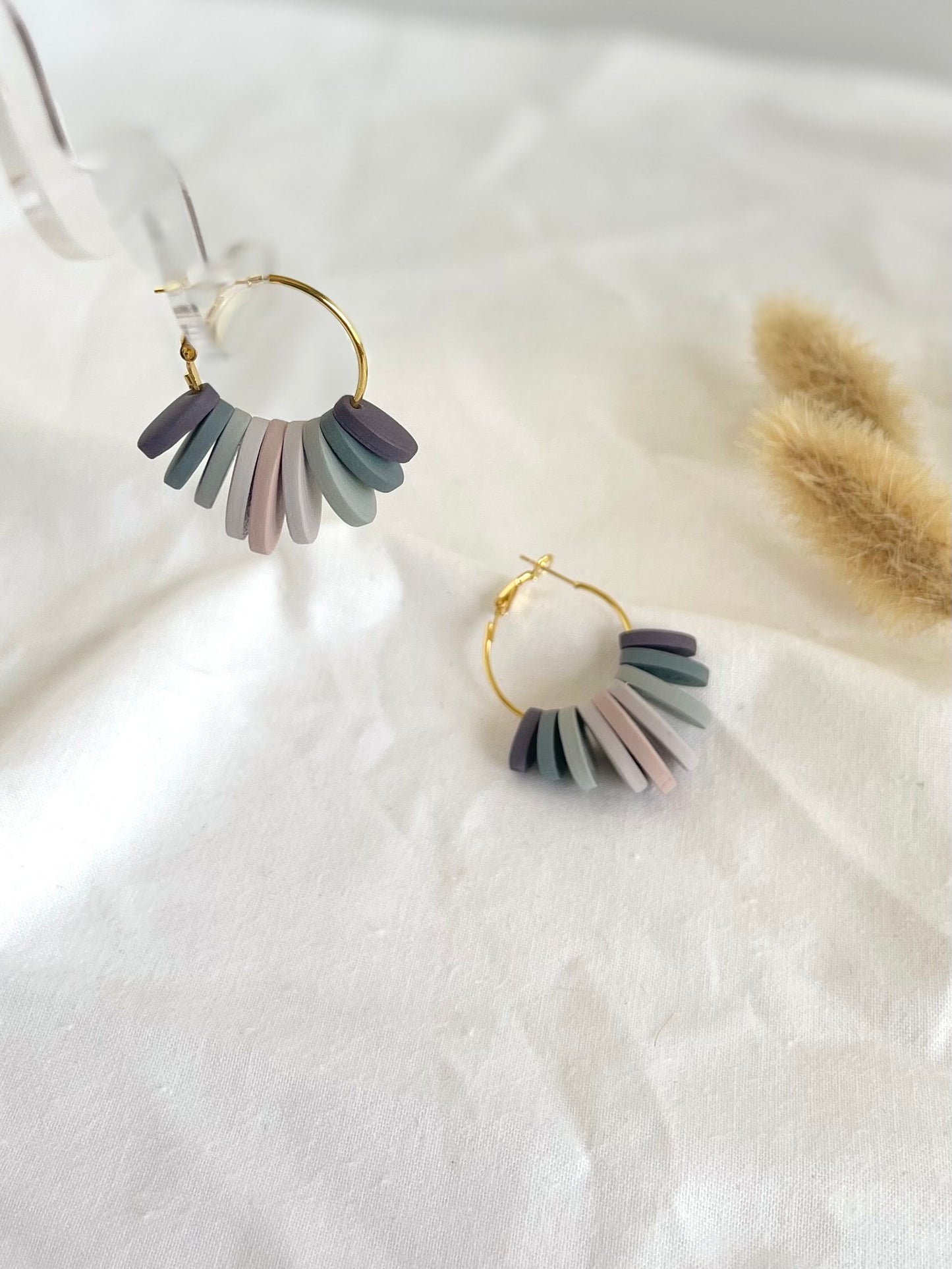 Beaded hoops in pebbles palette