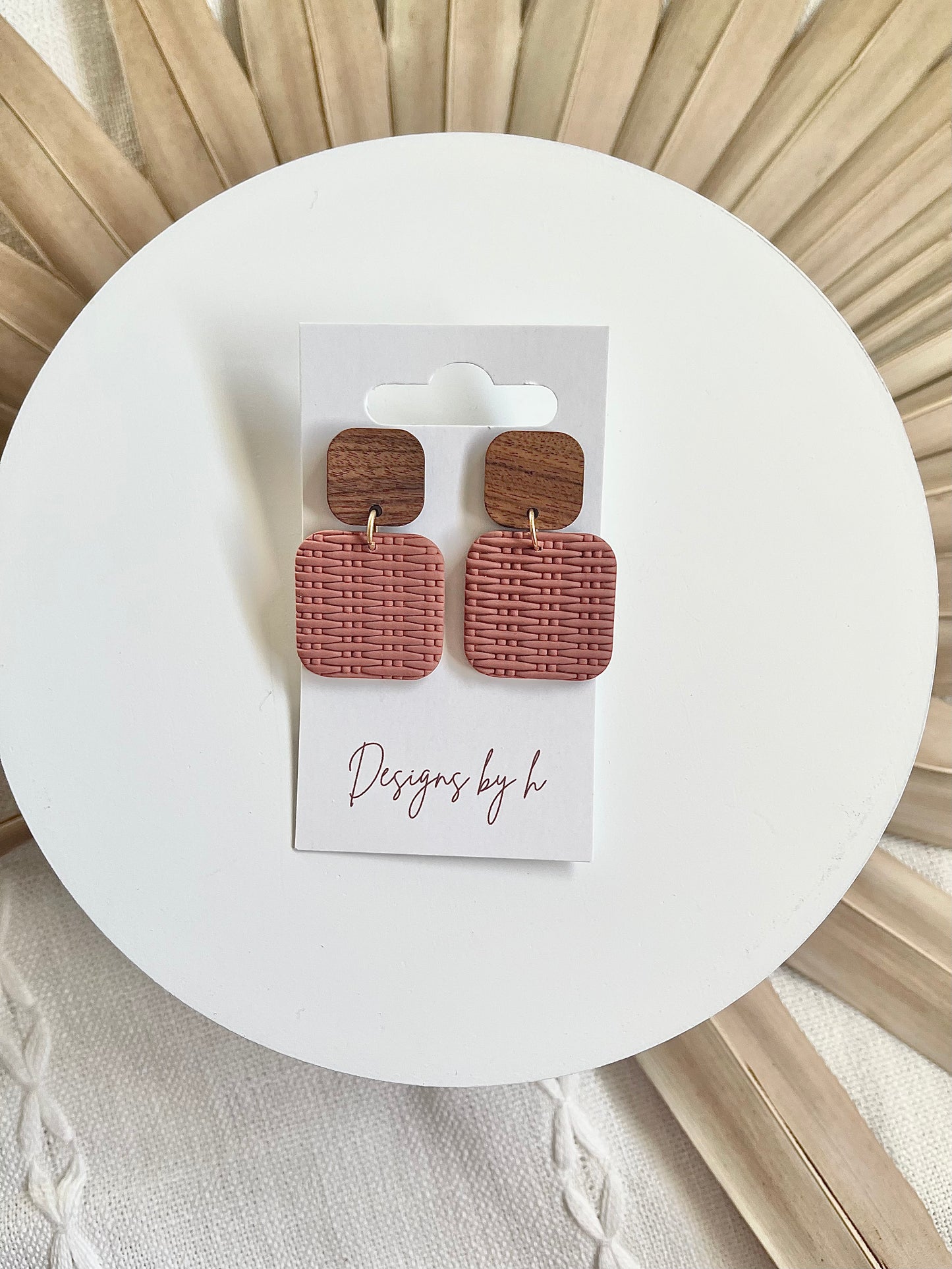 Square Rattan Textured Wood dangle