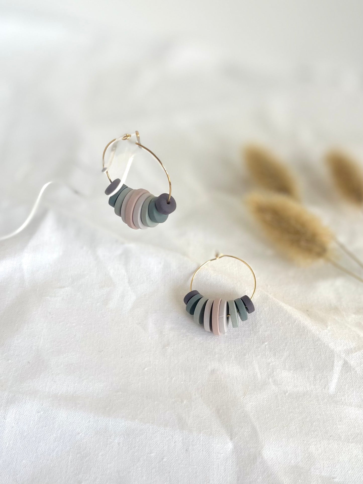 Beaded hoops in pebbles palette