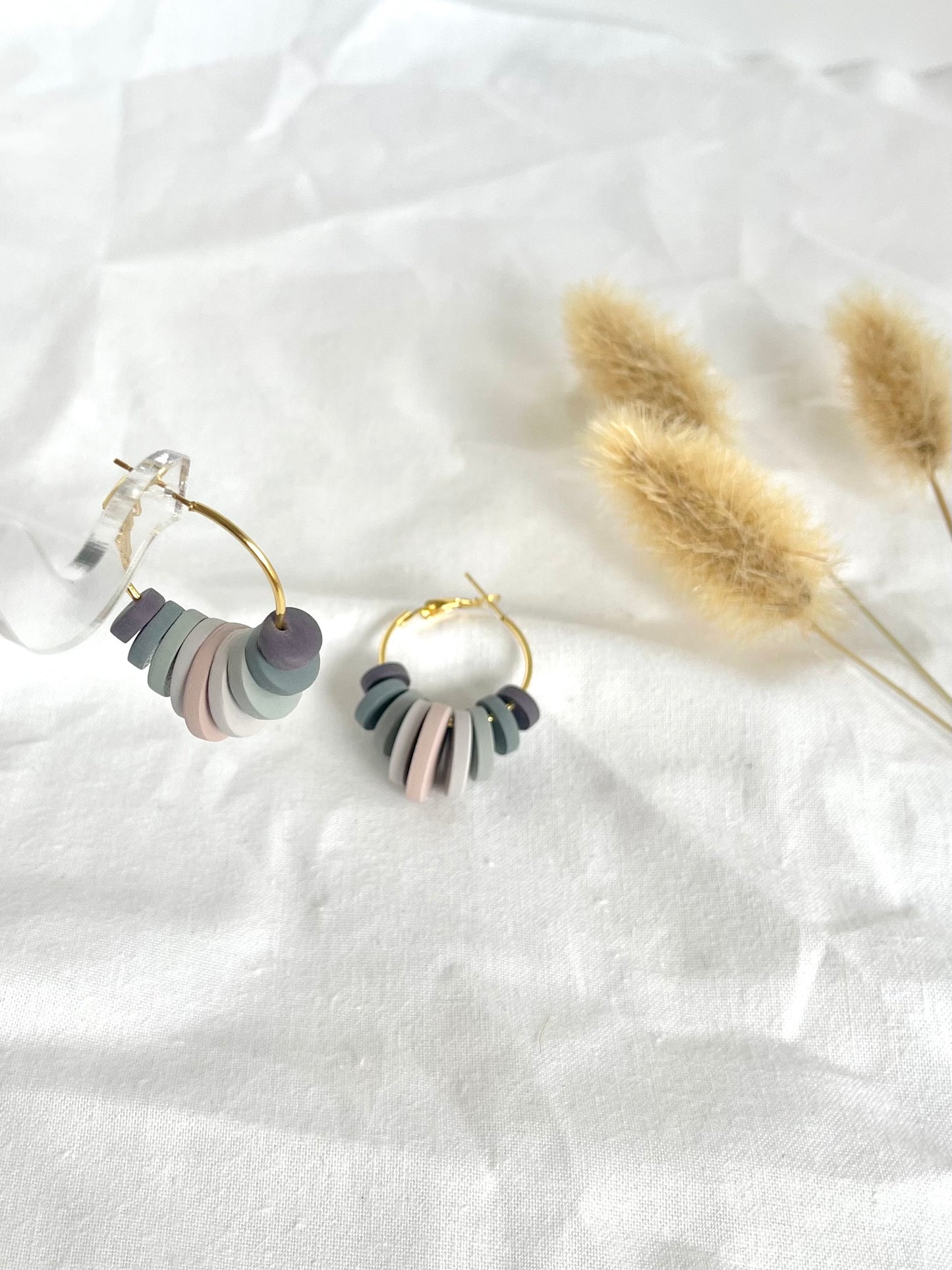 Beaded hoops in pebbles palette